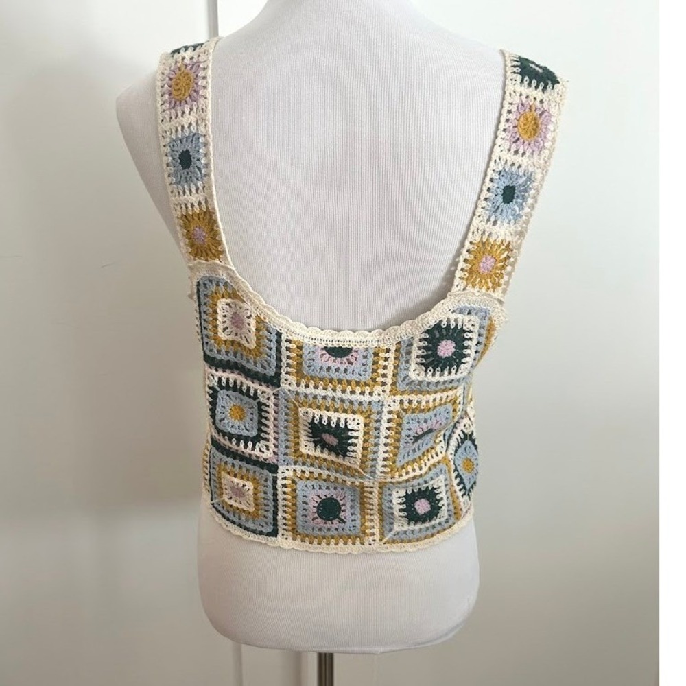 Boho Crochet Crop Top Square Patchwork Sleeveless… - image 5